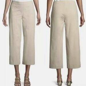 New Eileen Fisher Khaki Tan Peble Cropped Pant Wide Leg Stretch Career Work Pant